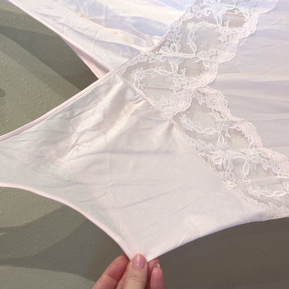 Vintage Maxi JCPenney Light Pink Gown Slip Dress Lace Nylon Y2K Fairy Semi Sheer - Picture 8 of 14